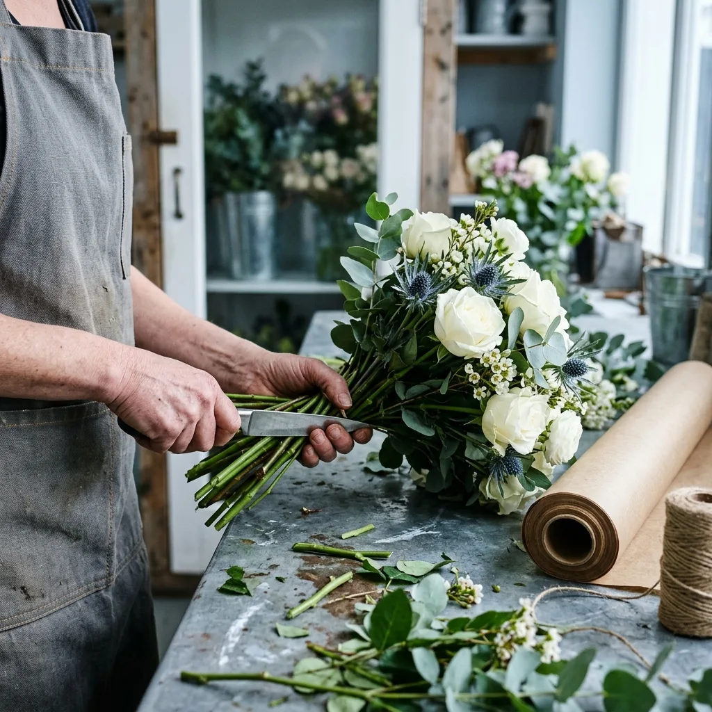 Florist arranging flowers